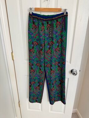 Sisley Green Floral Skirt with Blue and Pink Details